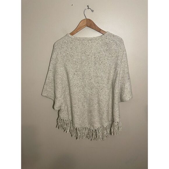 Joie Lace Up Sweater Pedra Oatmeal Wool Small Fringe Hem Pullover Poncho Sweater - Picture 3 of 6